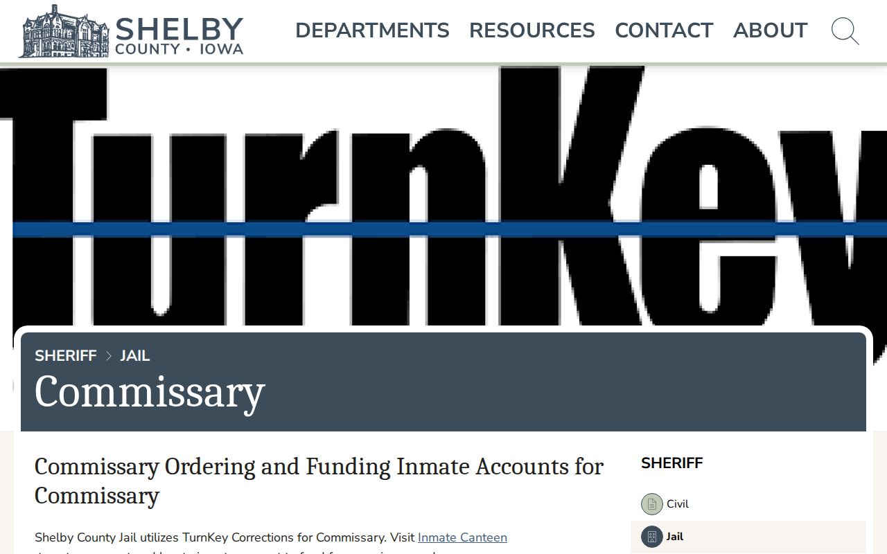 Harlan booking context from the official Shelby County Jail commissary page