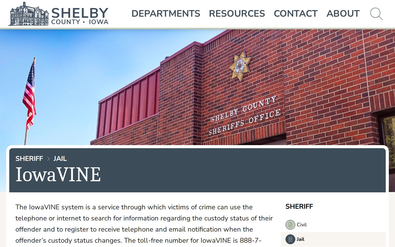 Shelby County arrest and custody notification route through IowaVINE