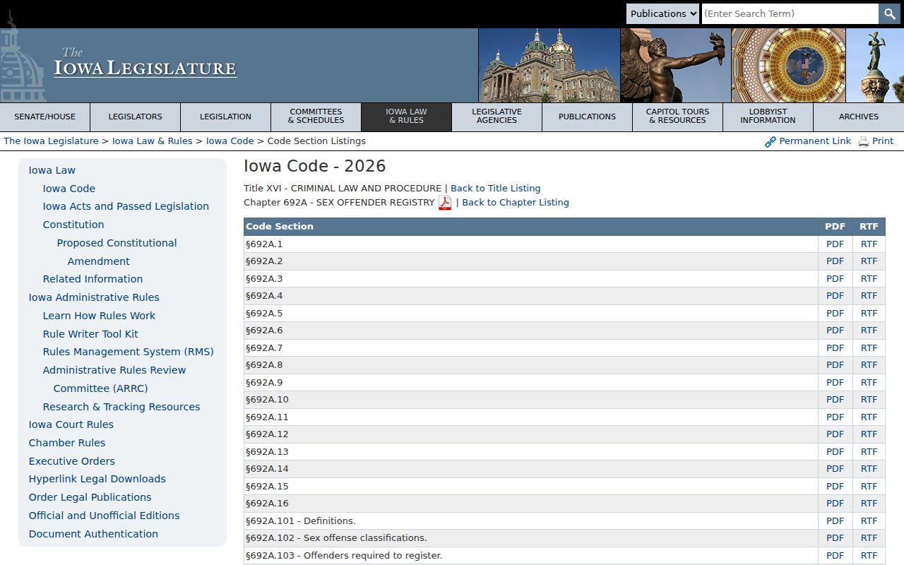 Shelby County sex offender registration rules in Iowa Code chapter 692A